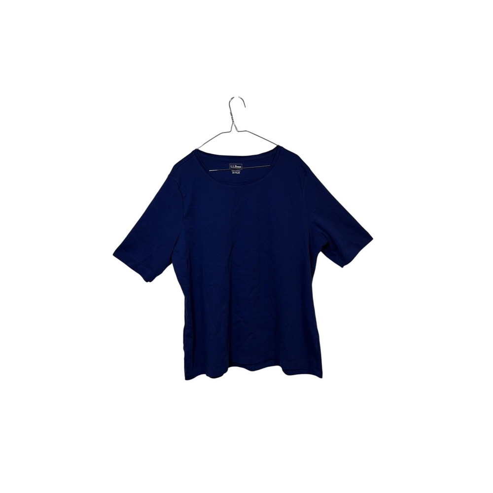 LL Bean T-Shirt Womens 2X Plus Blue Short Sleeve Cotton Crew Neck 508244